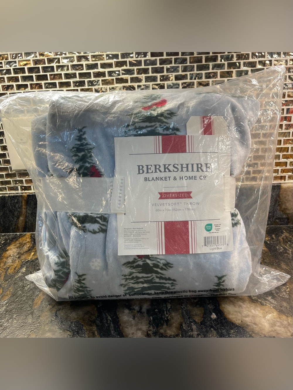 Berkshire Light Blue VelvetSoft Holiday Throw Cardinal Tree Snowflake - Large